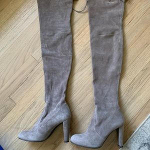 Stuart Weitzman Highland over the knee boots taupe grey color